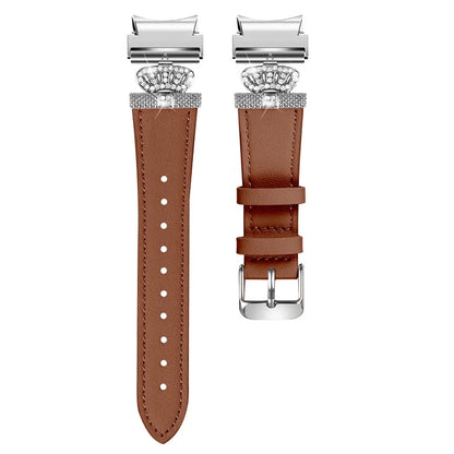 For Samsung Galaxy Watch6 40mm  /  44mm  /  Watch6 Classic 43mm  /  47mm Watchband with Silver Connector Genuine Cow Leather Strap