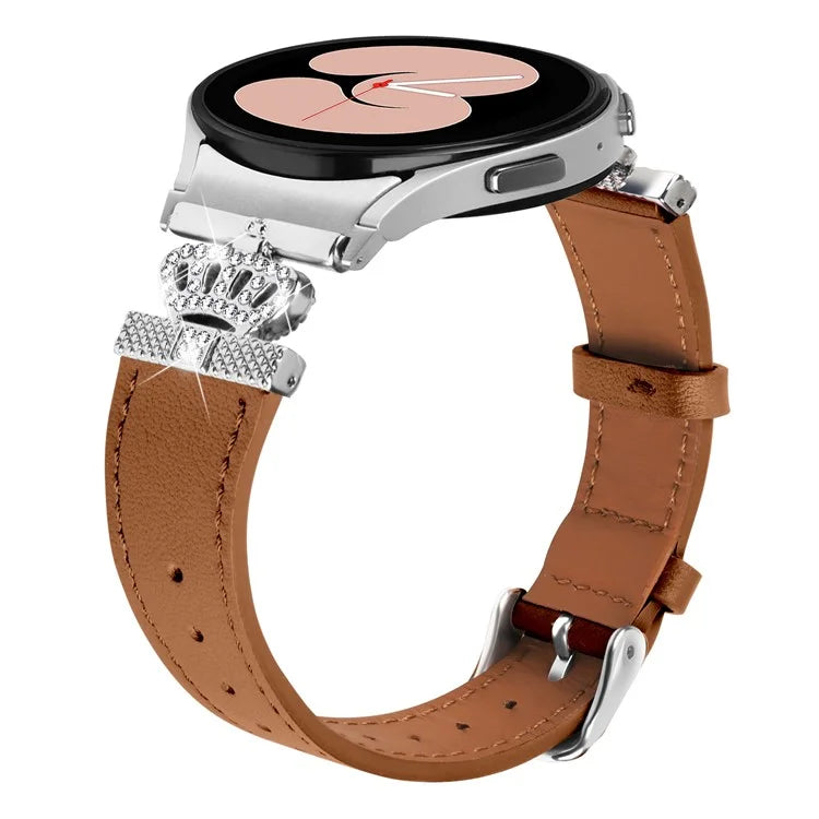 For Samsung Galaxy Watch6 40mm  /  44mm  /  Watch6 Classic 43mm  /  47mm Watchband with Silver Connector Genuine Cow Leather Strap