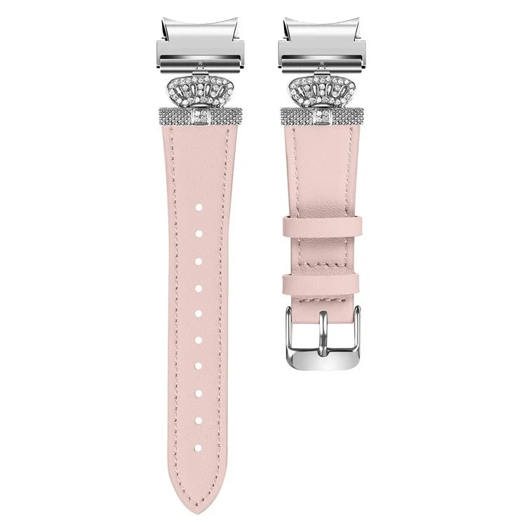 For Samsung Galaxy Watch6 40mm  /  44mm  /  Watch6 Classic 43mm  /  47mm Watchband with Silver Connector Genuine Cow Leather Strap