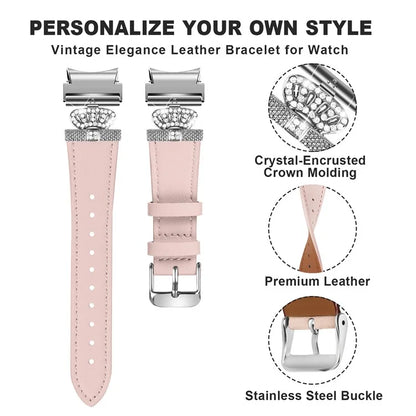 For Samsung Galaxy Watch6 40mm  /  44mm  /  Watch6 Classic 43mm  /  47mm Watchband with Silver Connector Genuine Cow Leather Strap