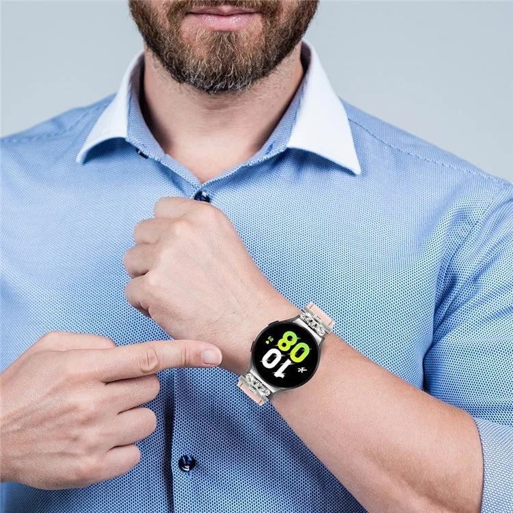 For Samsung Galaxy Watch6 40mm  /  44mm  /  Watch6 Classic 43mm  /  47mm Watchband with Silver Connector Genuine Cow Leather Strap