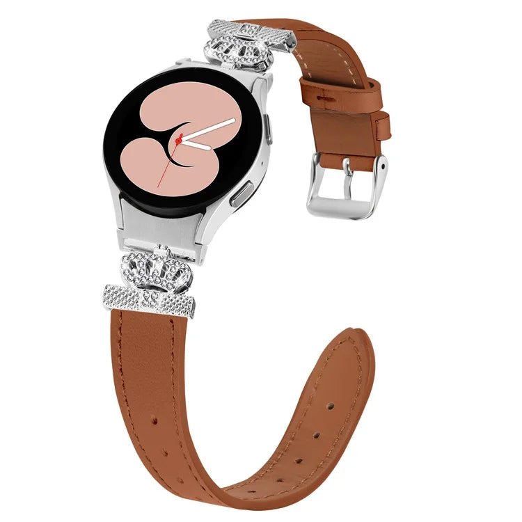 For Samsung Galaxy Watch4 Active Classic / Watch 5 Pro Genuine Cow Leather Smart Watch Strap (Silver Buckle)