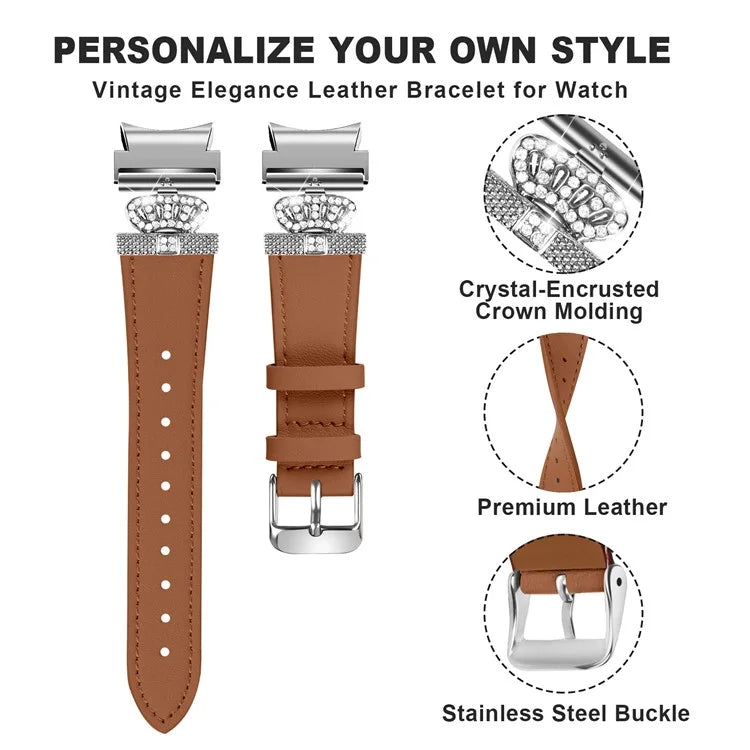 For Samsung Galaxy Watch4 Active Classic / Watch 5 Pro Genuine Cow Leather Smart Watch Strap (Silver Buckle)