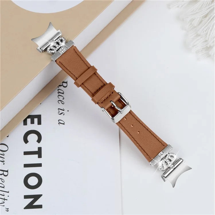 For Samsung Galaxy Watch4 Active Classic / Watch 5 Pro Genuine Cow Leather Smart Watch Strap (Silver Buckle)