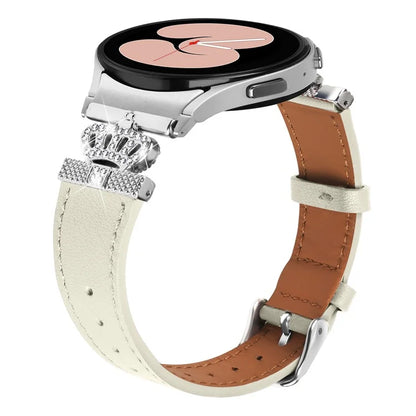 For Samsung Galaxy Watch4 Active Classic / Watch 5 Pro Genuine Cow Leather Smart Watch Strap (Silver Buckle)