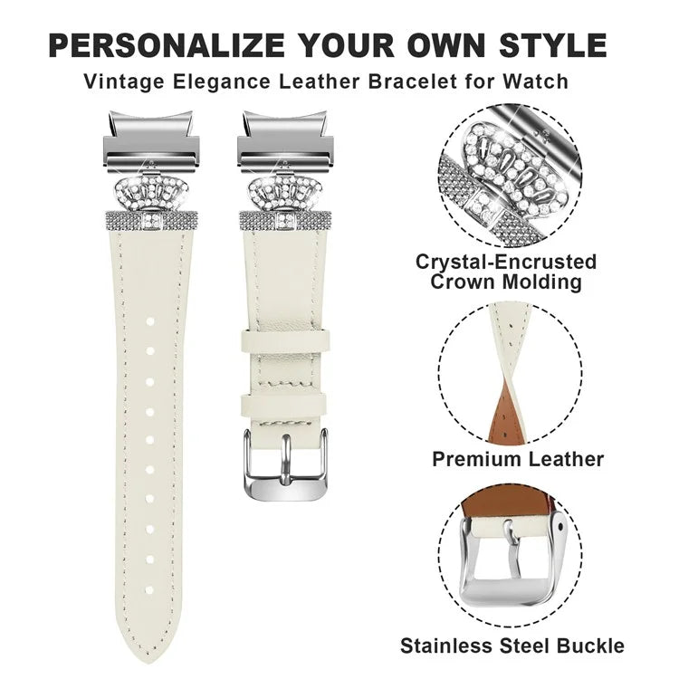 For Samsung Galaxy Watch4 Active Classic / Watch 5 Pro Genuine Cow Leather Smart Watch Strap (Silver Buckle)
