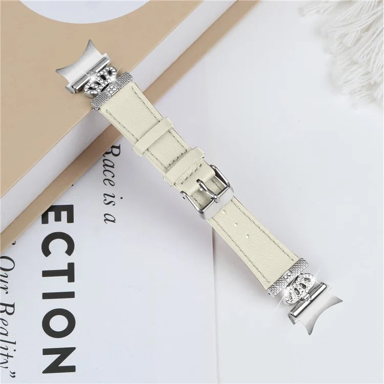 For Samsung Galaxy Watch4 Active Classic / Watch 5 Pro Genuine Cow Leather Smart Watch Strap (Silver Buckle)