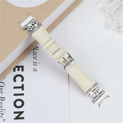 For Samsung Galaxy Watch4 Active Classic / Watch 5 Pro Genuine Cow Leather Smart Watch Strap (Silver Buckle)