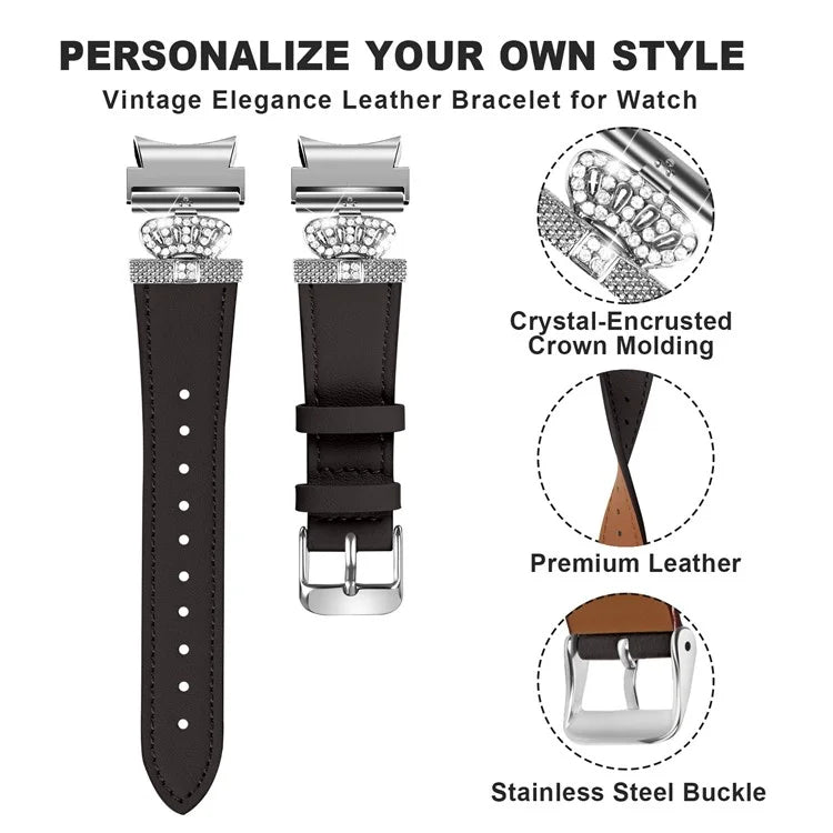 For Samsung Galaxy Watch4 Active Classic / Watch 5 Pro Genuine Cow Leather Smart Watch Strap (Silver Buckle)
