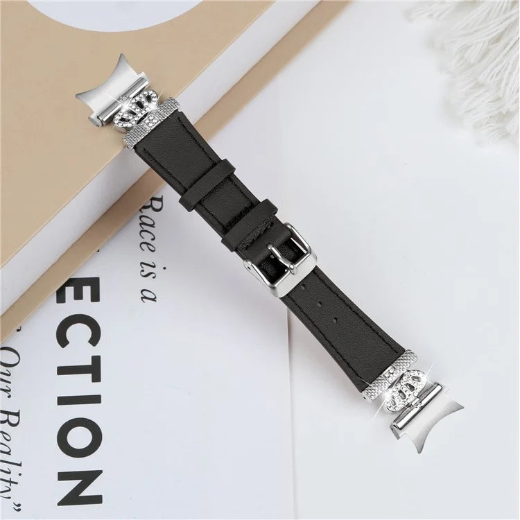For Samsung Galaxy Watch4 Active Classic / Watch 5 Pro Genuine Cow Leather Smart Watch Strap (Silver Buckle)