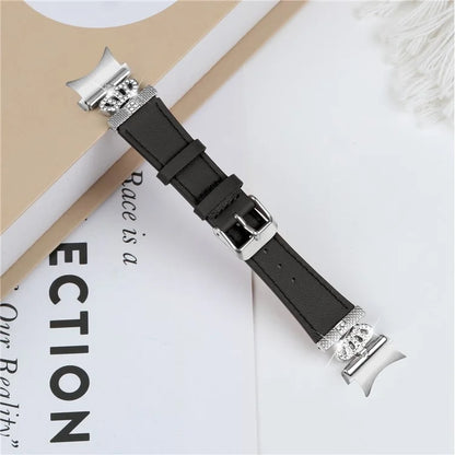 For Samsung Galaxy Watch4 Active Classic / Watch 5 Pro Genuine Cow Leather Smart Watch Strap (Silver Buckle)