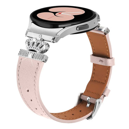 For Samsung Galaxy Watch4 Active Classic / Watch 5 Pro Genuine Cow Leather Smart Watch Strap (Silver Buckle)