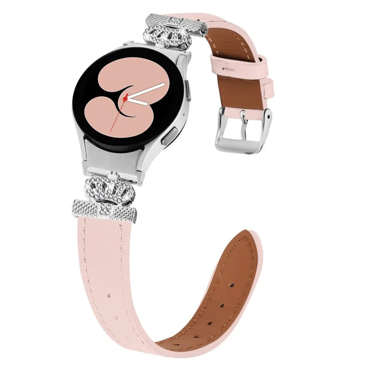 For Samsung Galaxy Watch4 Active Classic / Watch 5 Pro Genuine Cow Leather Smart Watch Strap (Silver Buckle)