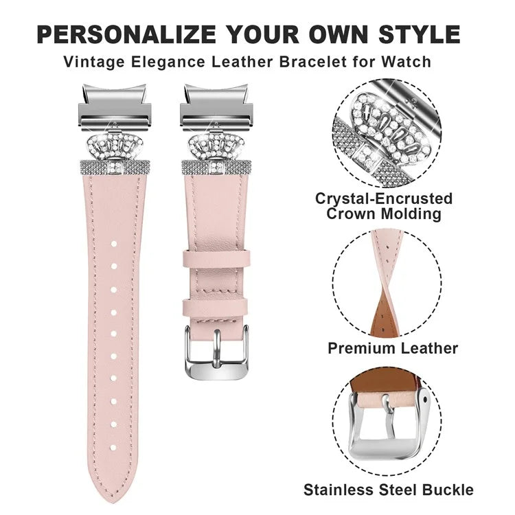 For Samsung Galaxy Watch4 Active Classic / Watch 5 Pro Genuine Cow Leather Smart Watch Strap (Silver Buckle)