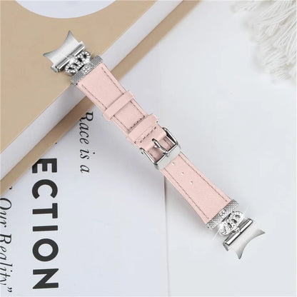 For Samsung Galaxy Watch4 Active Classic / Watch 5 Pro Genuine Cow Leather Smart Watch Strap (Silver Buckle)