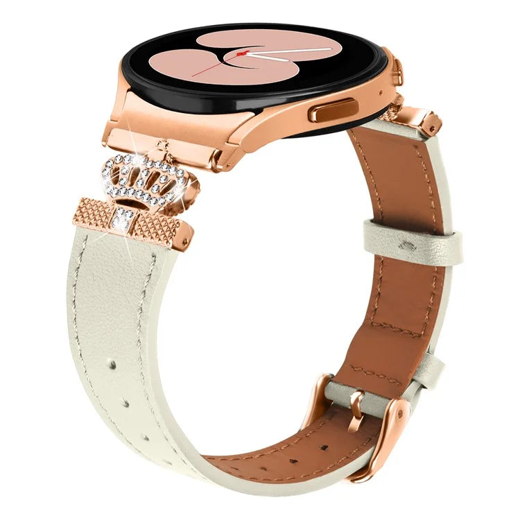 Smart Watch Strap for Samsung Galaxy Watch4 / Watch 5 Genuine Cow Leather Band (Rose Gold Buckle)