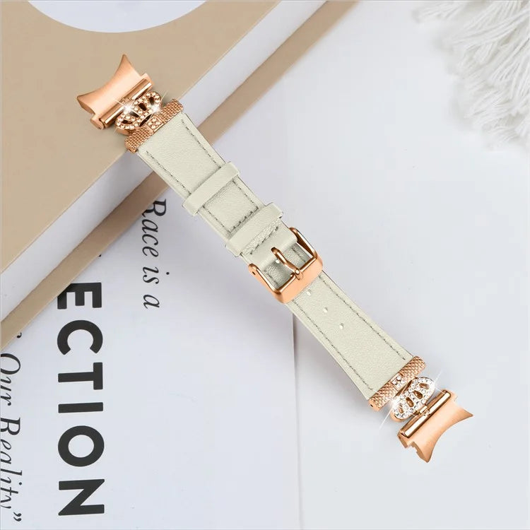 Smart Watch Strap for Samsung Galaxy Watch4 / Watch 5 Genuine Cow Leather Band (Rose Gold Buckle)