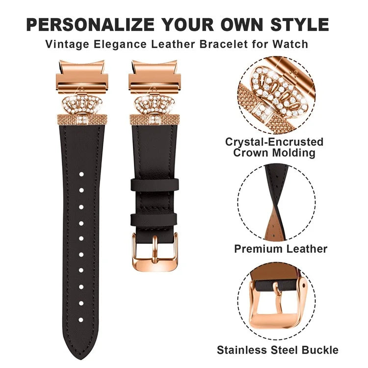 Smart Watch Strap for Samsung Galaxy Watch4 / Watch 5 Genuine Cow Leather Band (Rose Gold Buckle)