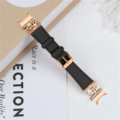 Smart Watch Strap for Samsung Galaxy Watch4 / Watch 5 Genuine Cow Leather Band (Rose Gold Buckle)
