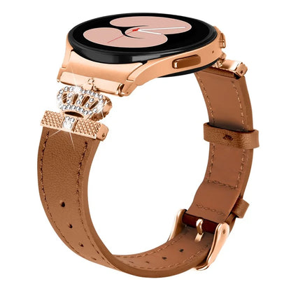 Smart Watch Strap for Samsung Galaxy Watch4 / Watch 5 Genuine Cow Leather Band (Rose Gold Buckle)