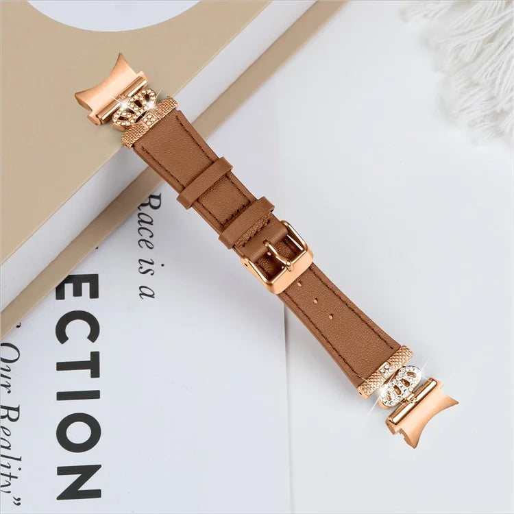 Smart Watch Strap for Samsung Galaxy Watch4 / Watch 5 Genuine Cow Leather Band (Rose Gold Buckle)