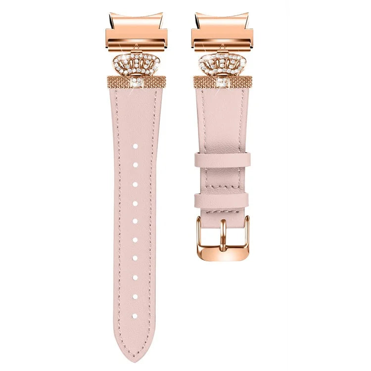 Smart Watch Strap for Samsung Galaxy Watch4 / Watch 5 Genuine Cow Leather Band (Rose Gold Buckle)