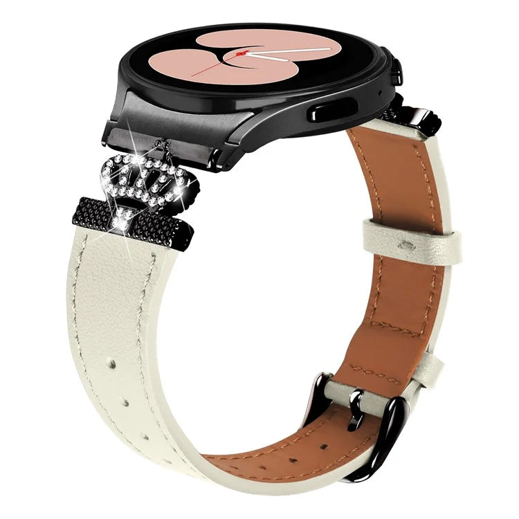 For Samsung Galaxy Watch4 Active Classic / Watch 5 Pro Active Genuine Cow Leather Smart Watch Strap (Black Buckle)
