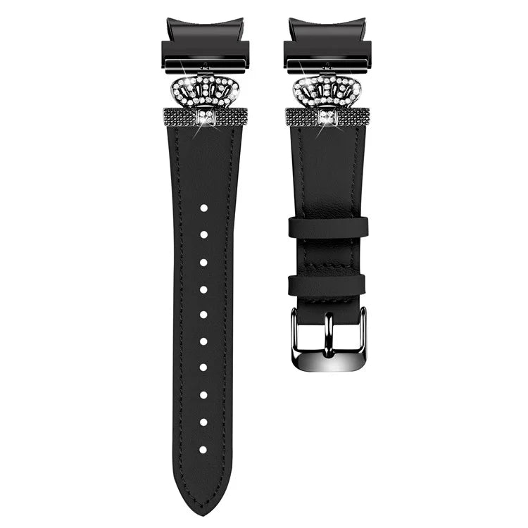 For Samsung Galaxy Watch4 Active Classic / Watch 5 Pro Active Genuine Cow Leather Smart Watch Strap (Black Buckle)