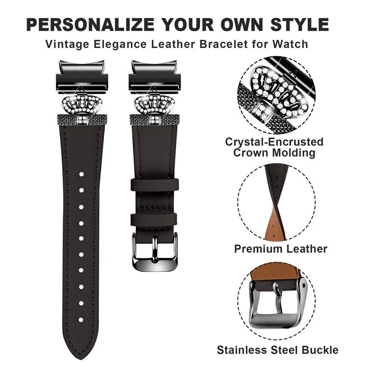 For Samsung Galaxy Watch4 Active Classic / Watch 5 Pro Active Genuine Cow Leather Smart Watch Strap (Black Buckle)