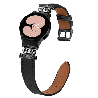 For Samsung Galaxy Watch4 Active Classic / Watch 5 Pro Active Genuine Cow Leather Smart Watch Strap (Black Buckle)