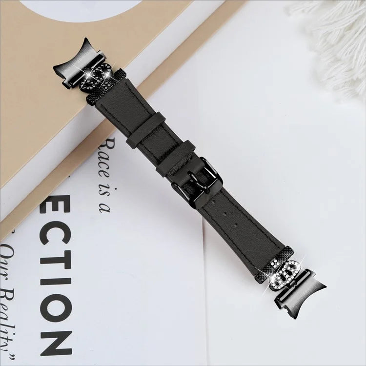 For Samsung Galaxy Watch4 Active Classic / Watch 5 Pro Active Genuine Cow Leather Smart Watch Strap (Black Buckle)