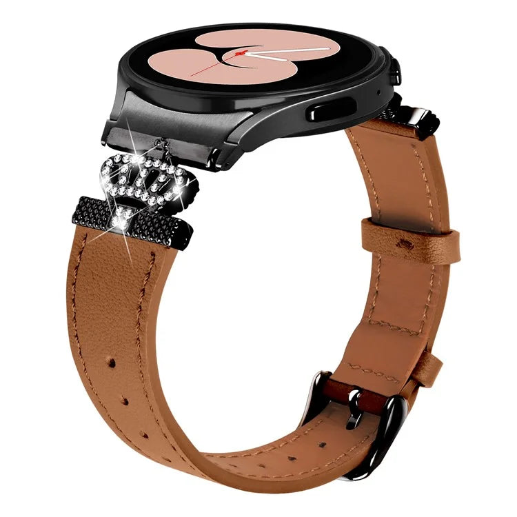 For Samsung Galaxy Watch4 Active Classic / Watch 5 Pro Active Genuine Cow Leather Smart Watch Strap (Black Buckle)