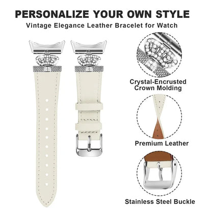 For Google Pixel Watch Soft Genuine Cow Leather Wrist Band Rhinestone Watch Strap (Silver Buckle)