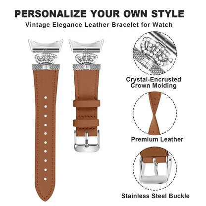 For Google Pixel Watch Soft Genuine Cow Leather Wrist Band Rhinestone Watch Strap (Silver Buckle)