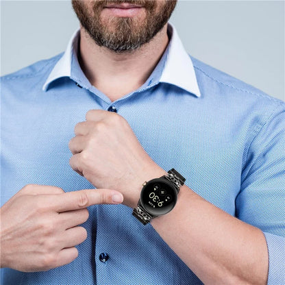 For Google Pixel Watch Crown Rhinestone Decor Genuine Cow Leather Wrist Band Strap (Black Buckle)