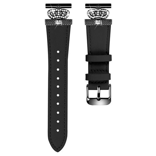 For Huami Amazfit Youth Edition 20mm Cowhide Band Crown Design Strap with Black Buckle