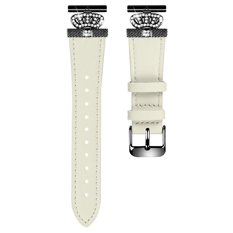 For Huami Amazfit Youth Edition 20mm Cowhide Band Crown Design Strap with Black Buckle