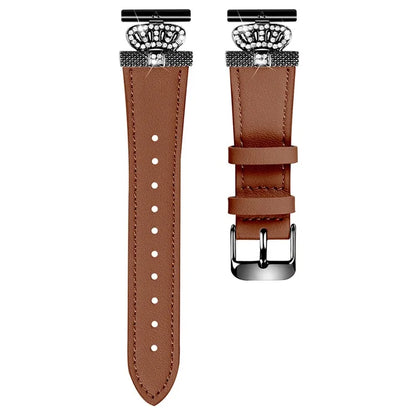 For Huami Amazfit Youth Edition 20mm Cowhide Band Crown Design Strap with Black Buckle
