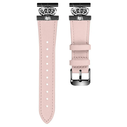 For Huami Amazfit Youth Edition 20mm Cowhide Band Crown Design Strap with Black Buckle