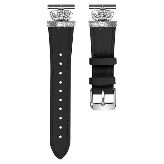 For Huami Amazfit Youth Edition 20mm Cowhide Strap Crown Design Watch Band with Silver Buckle