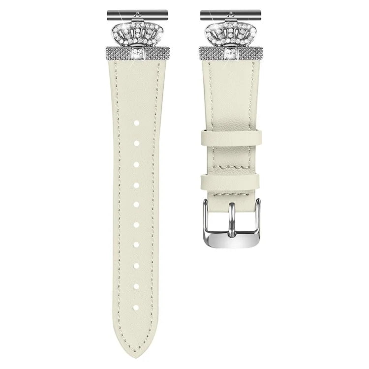 For Huami Amazfit Youth Edition 20mm Cowhide Strap Crown Design Watch Band with Silver Buckle