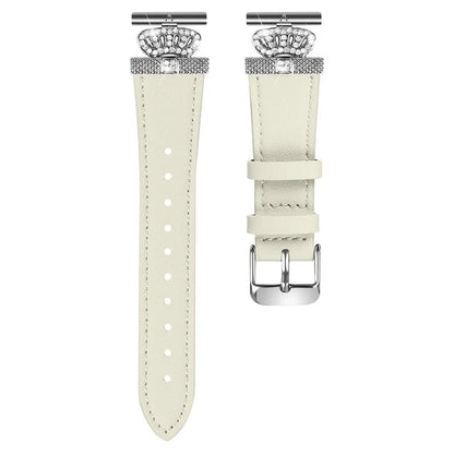 For Huami Amazfit Youth Edition 20mm Cowhide Strap Crown Design Watch Band with Silver Buckle