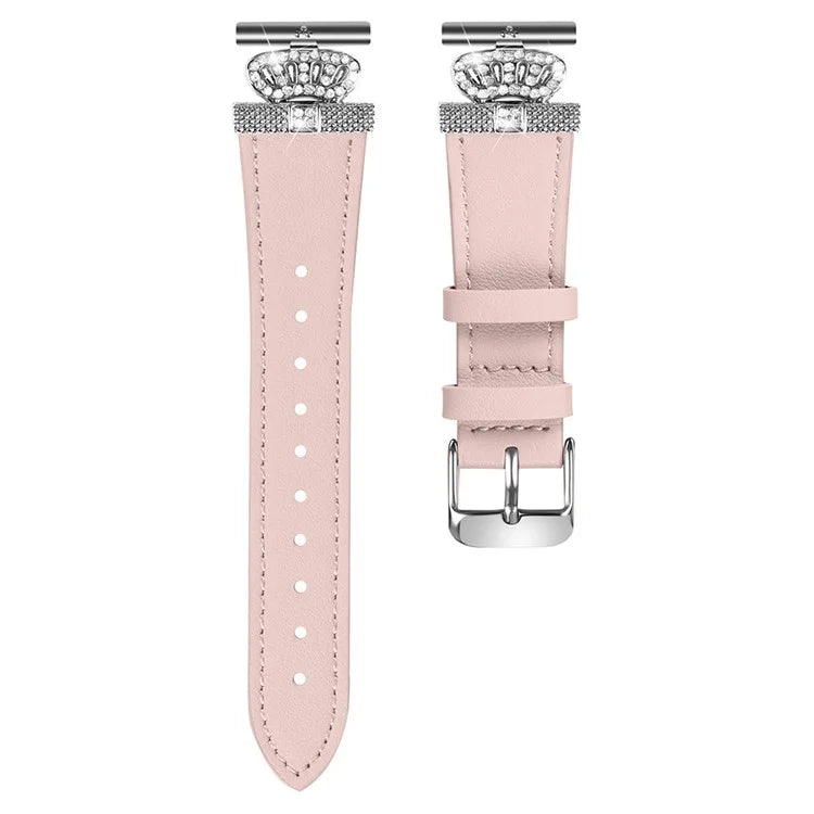 For Huami Amazfit Youth Edition 20mm Cowhide Strap Crown Design Watch Band with Silver Buckle