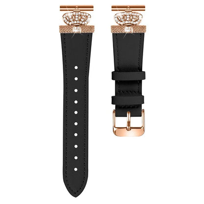 For Huami Amazfit Youth Edition 20mm Cowhide Replacement Band Crown Design Strap with Rose Gold Buckle