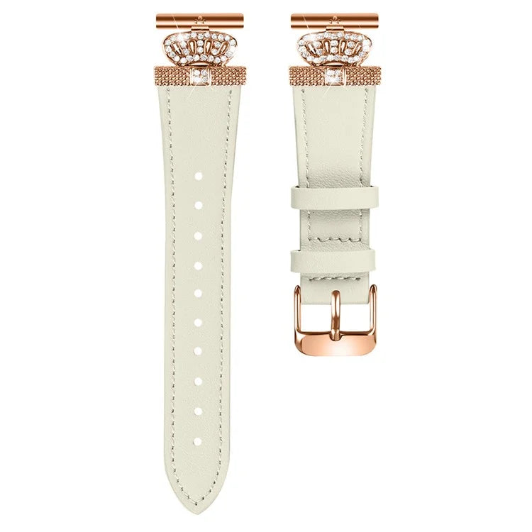 For Huami Amazfit Youth Edition 20mm Cowhide Replacement Band Crown Design Strap with Rose Gold Buckle
