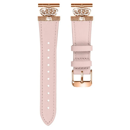 For Huami Amazfit Youth Edition 20mm Cowhide Replacement Band Crown Design Strap with Rose Gold Buckle