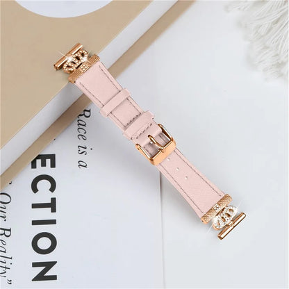 For Huami Amazfit Youth Edition 20mm Cowhide Replacement Band Crown Design Strap with Rose Gold Buckle
