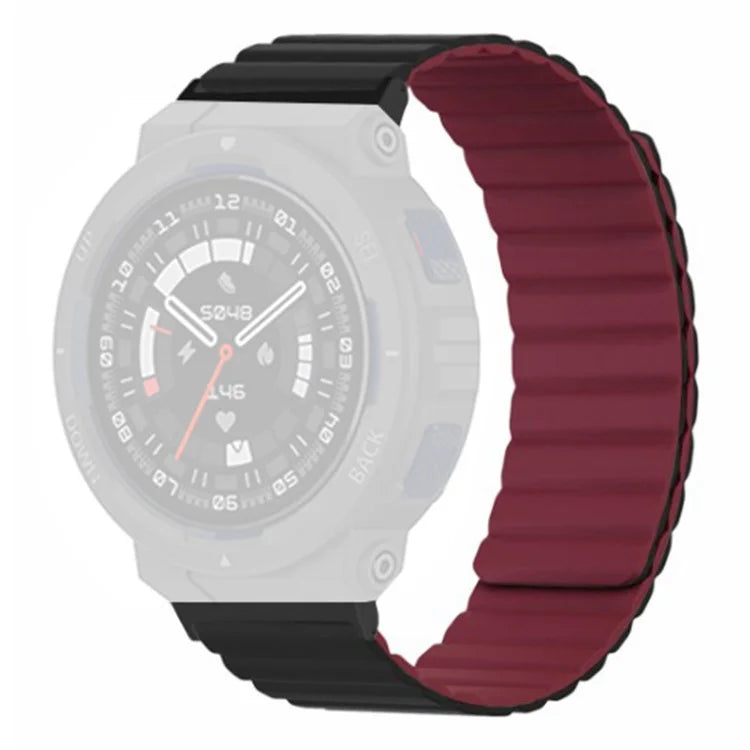 For Huami Amazfit Active Edge (A2212) Magnetic Watch Band Silicone Watch Strap+Wine Red