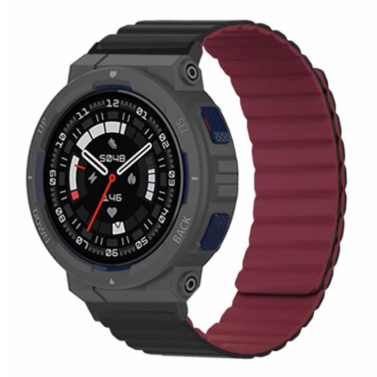 For Huami Amazfit Active Edge (A2212) Magnetic Watch Band Silicone Watch Strap+Wine Red