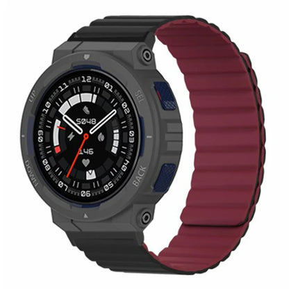 For Huami Amazfit Active Edge (A2212) Magnetic Watch Band Silicone Watch Strap+Wine Red